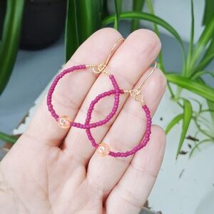 BOGO EARRINGS Chic Magenta Beaded Hoop Earrings